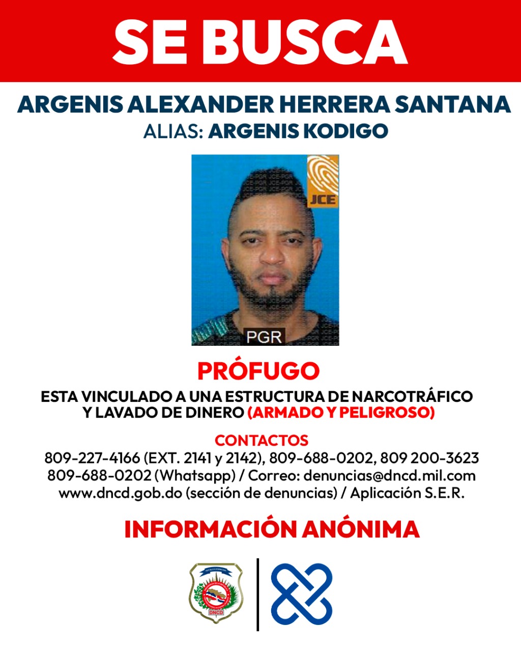 Emiten alerta de búsqueda contra hombre vinculado a red de narcotráfico y lavado de activos